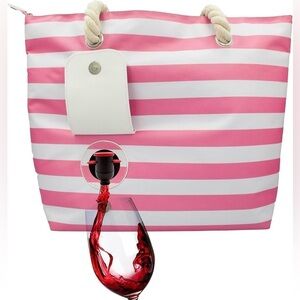 Sneaky Booze Pink & White Striped Wine Purse Tote Bag w/ Hidden Spout Dispenser